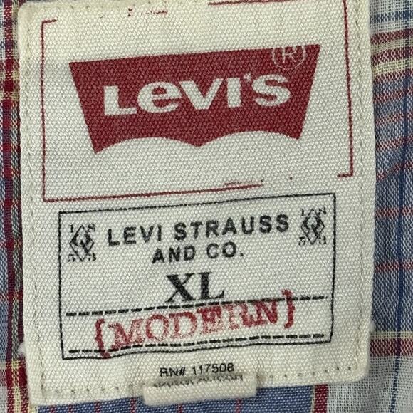 Levis Short Sleeve Pearl Snap Shirt XL Blue Plaid Western Cowboy - Picture 4 of 10